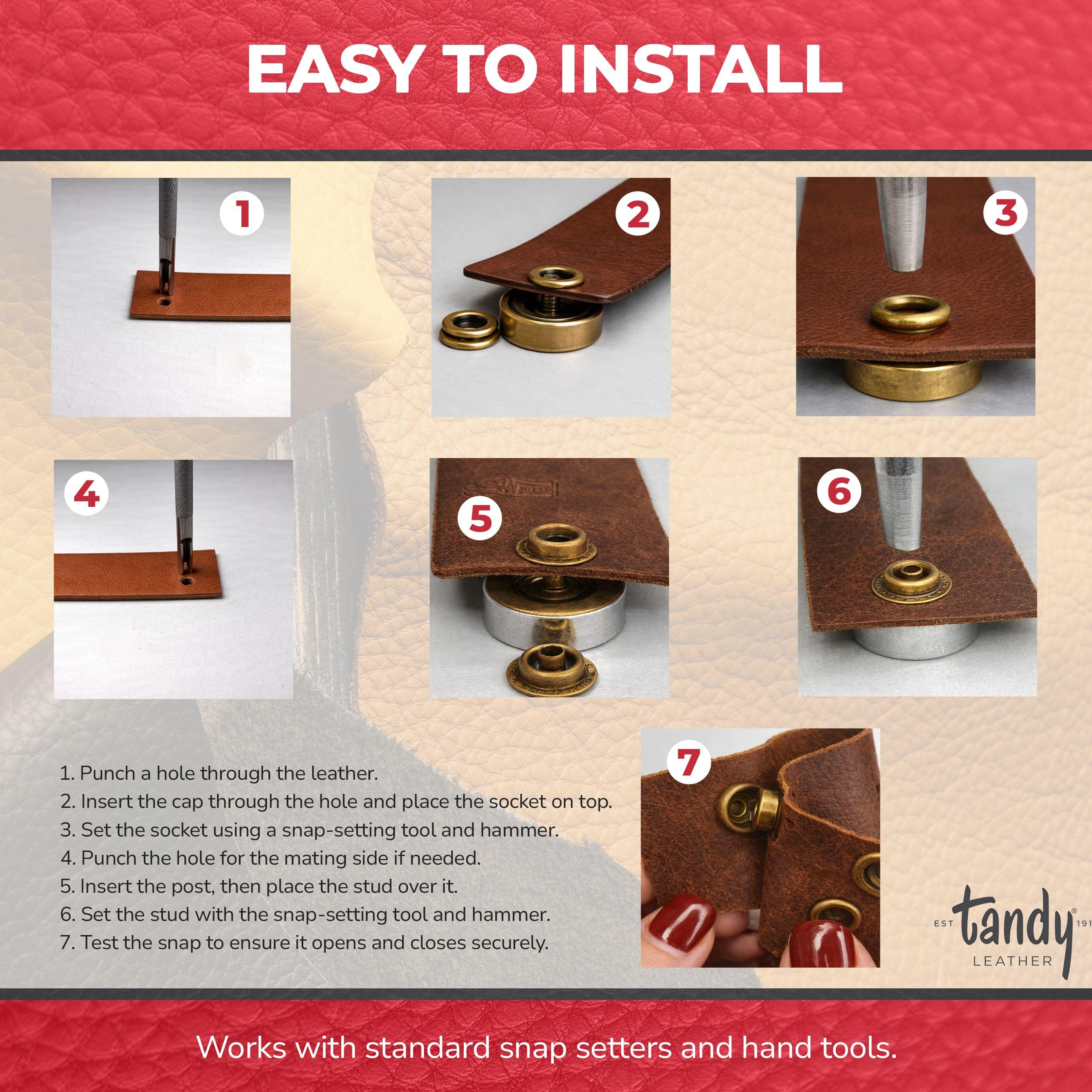 Tandy Leather Line 24 Snaps 10/pk 1263-01 (10, Antique Brass) - Image 3