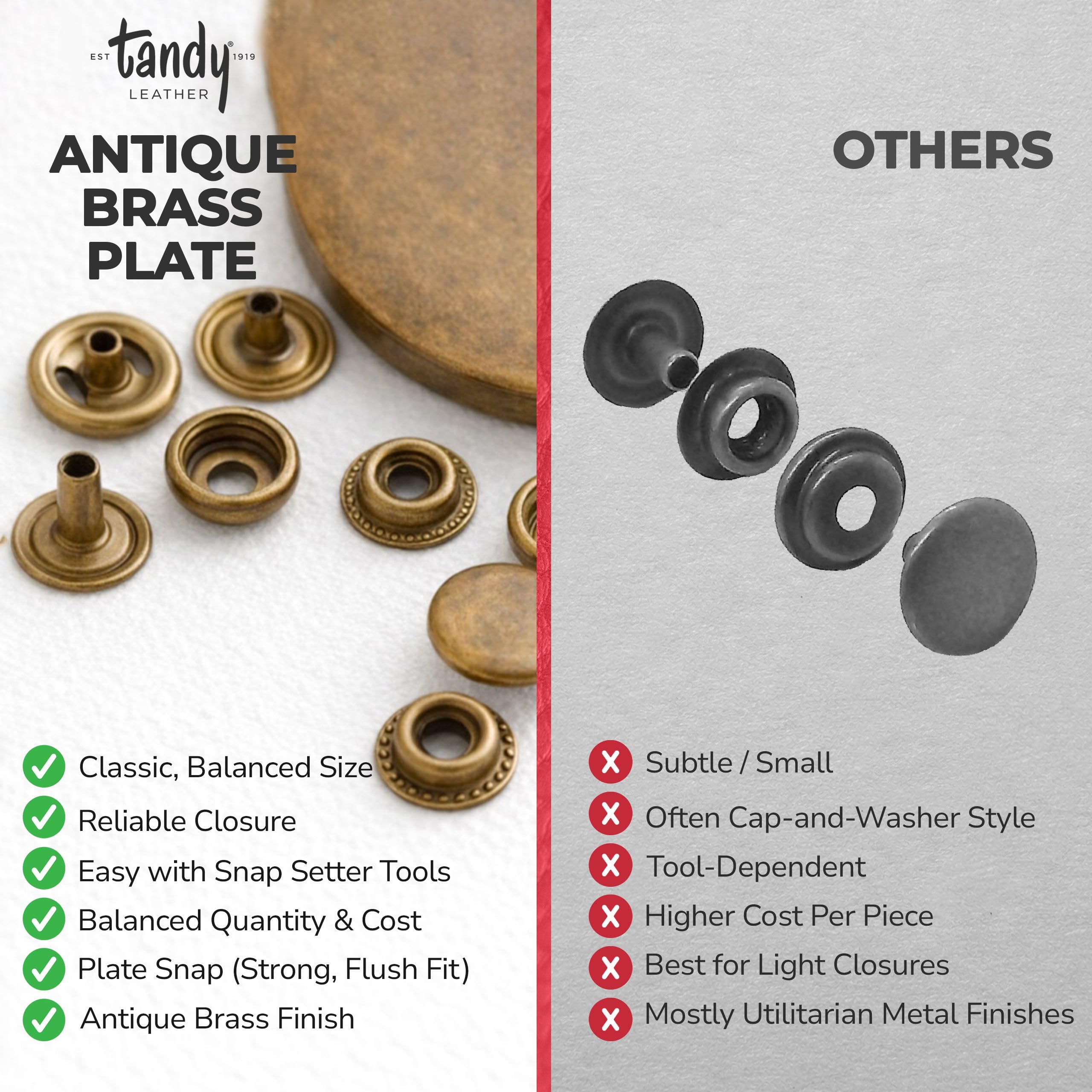 Tandy Leather Line 24 Snaps 10/pk 1263-01 (10, Antique Brass) - Image 6