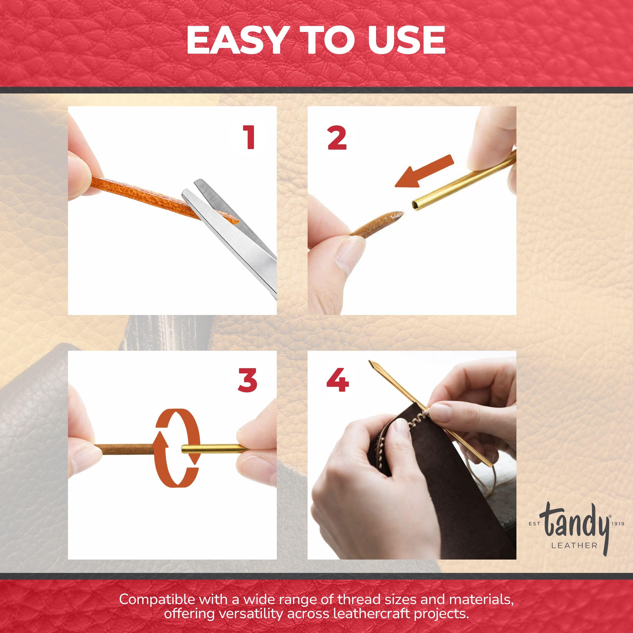 Tandy Leather Perma-Lok Needle - Brass Threaded Shaft Grips Leather Lace Firmly for Smooth Hand Lacing - Ideal for Heavy Leathercraft Projects - Image 3