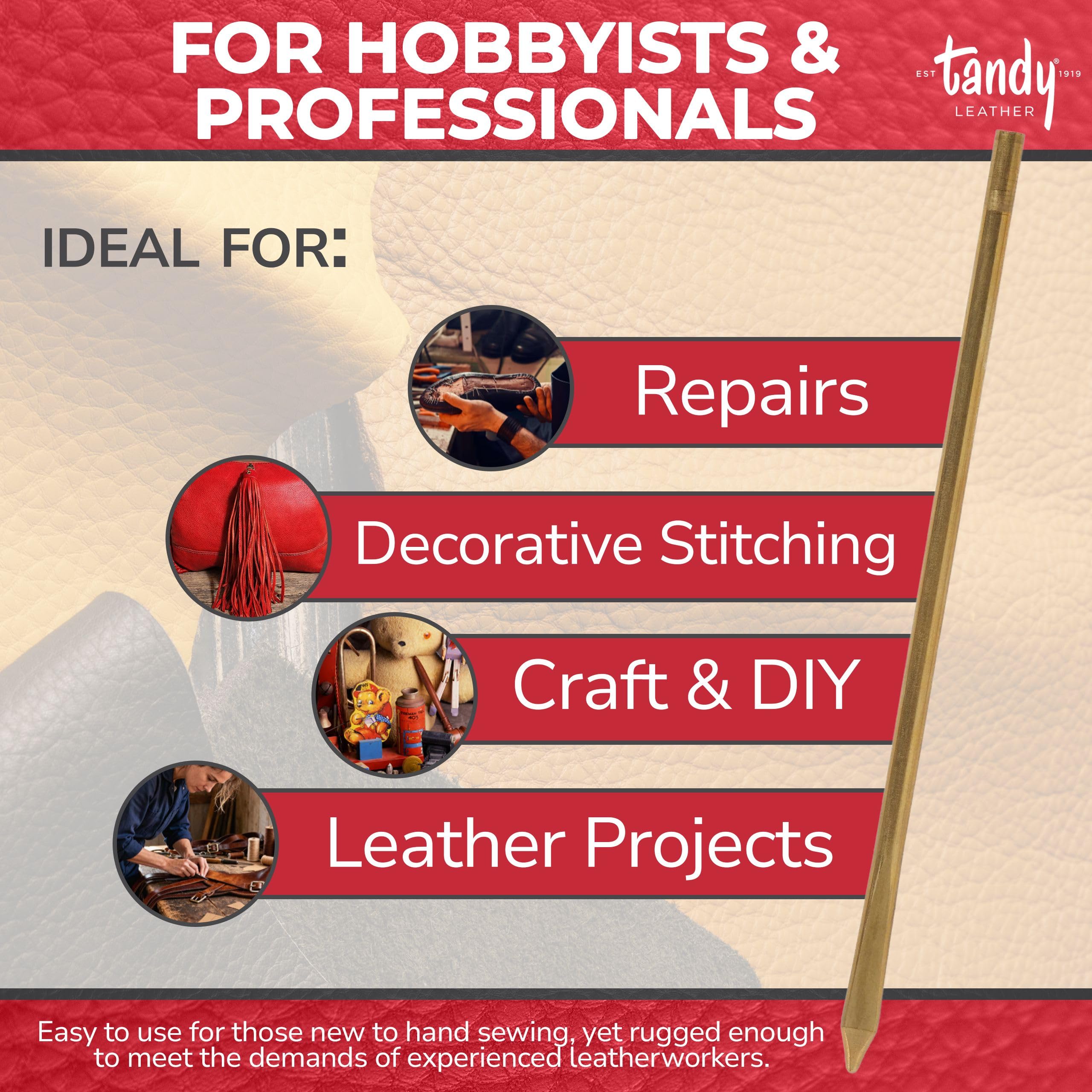 Tandy Leather Perma-Lok Needle - Brass Threaded Shaft Grips Leather Lace Firmly for Smooth Hand Lacing - Ideal for Heavy Leathercraft Projects - Image 4