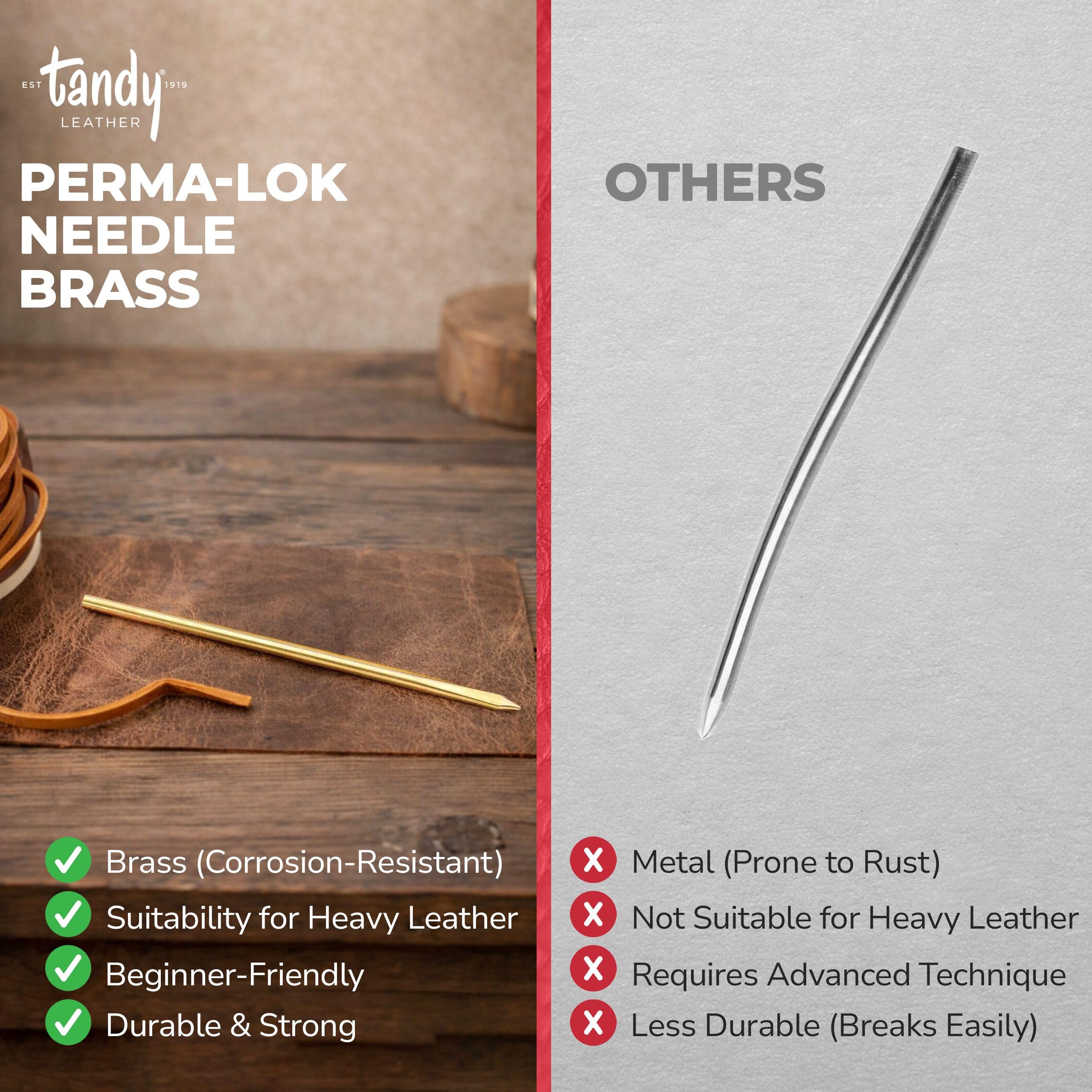 Tandy Leather Perma-Lok Needle - Brass Threaded Shaft Grips Leather Lace Firmly for Smooth Hand Lacing - Ideal for Heavy Leathercraft Projects - Image 7