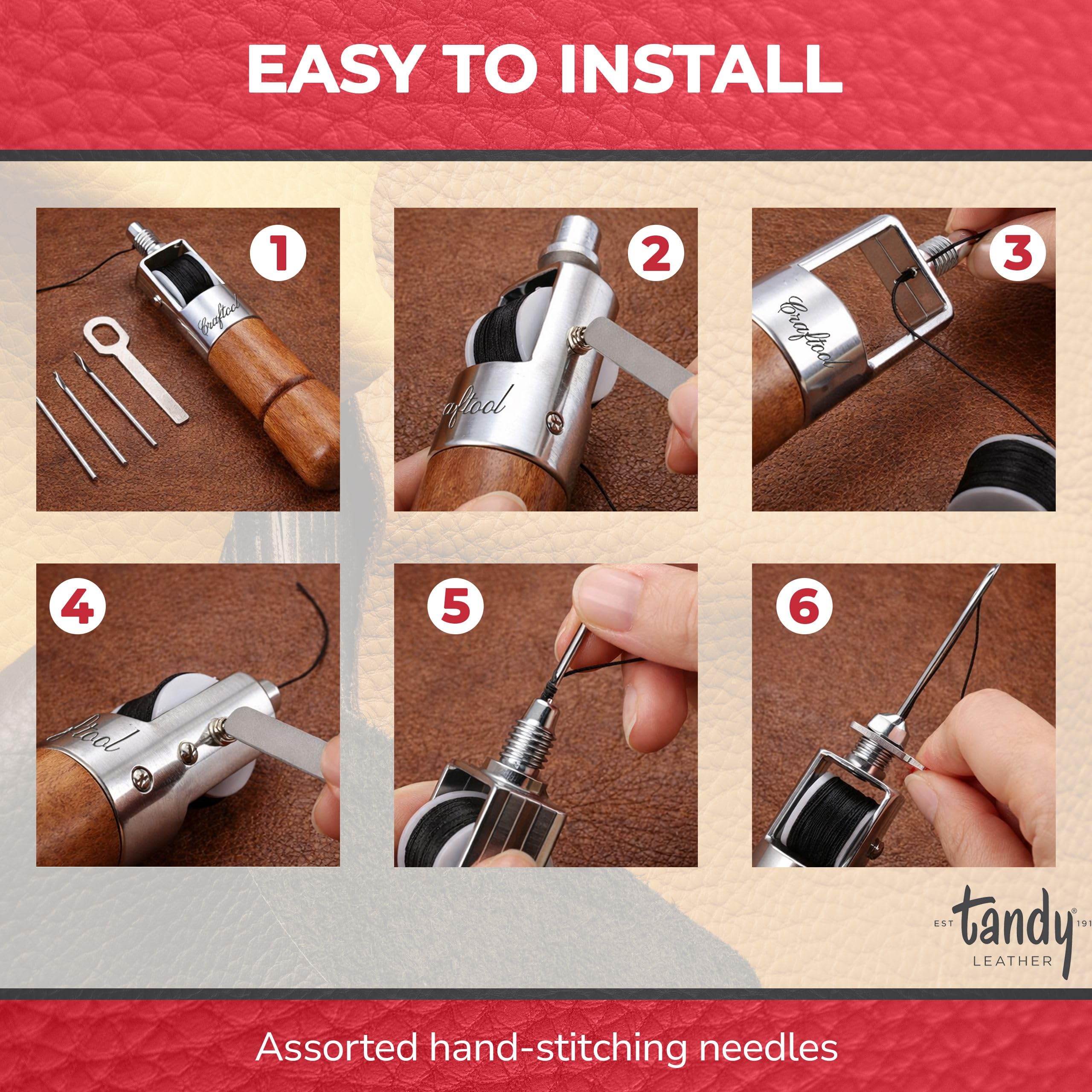 Tandy Leather Sewing Awl Kit - Strong Lock Stitch for Leather Canvas and Vinyl Repairs - Easy Control Sewing Tool for DIY and Craft Projects - Wood Handle - Image 4